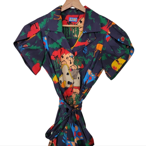 New LHD Glades Puff Sleeve Quirky Farm Animal Navy Print Midi Dress Siz… - Picture 6 of 9